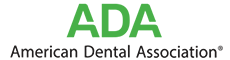 The image is a logo with the text  ADA  prominently displayed, followed by the subtitle  AMERICAN DENTAL ASSOCIATION.  It features a stylized letter  A  and an acronym.